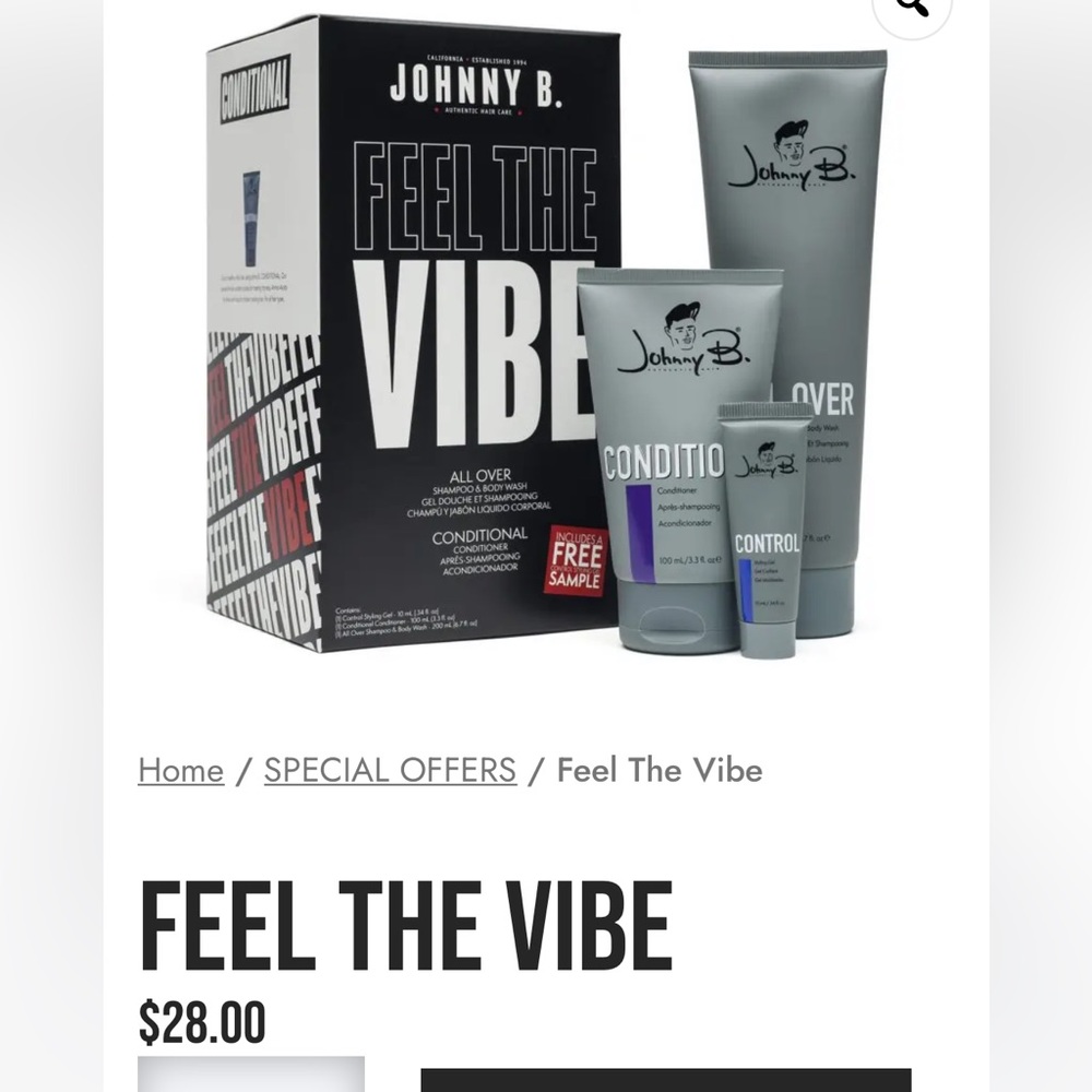 Johnny B feel the vibe mens hair care kit